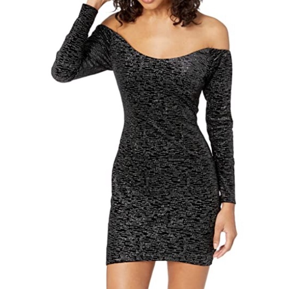 New Astr off shoulder black sparkle dress - Picture 1 of 7